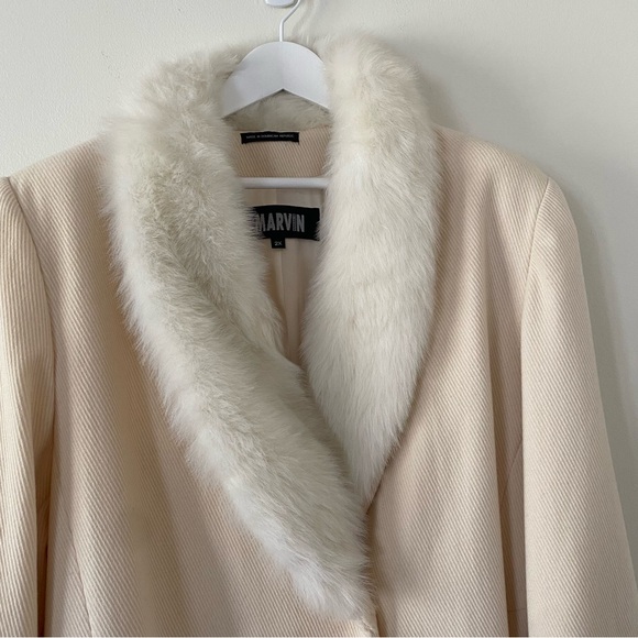 NWT Marvin Wool Coat Cream Size 2x Faux Fur Collar - Picture 2 of 12